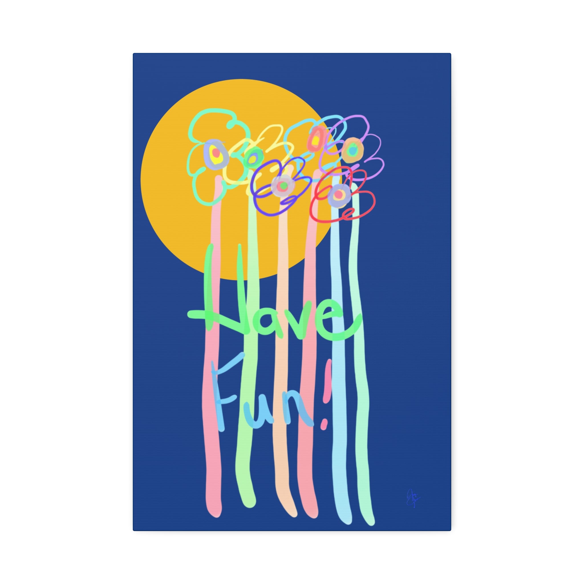 Have Fun Floral Canvas Art — Bright Green Stretched Wall Decor