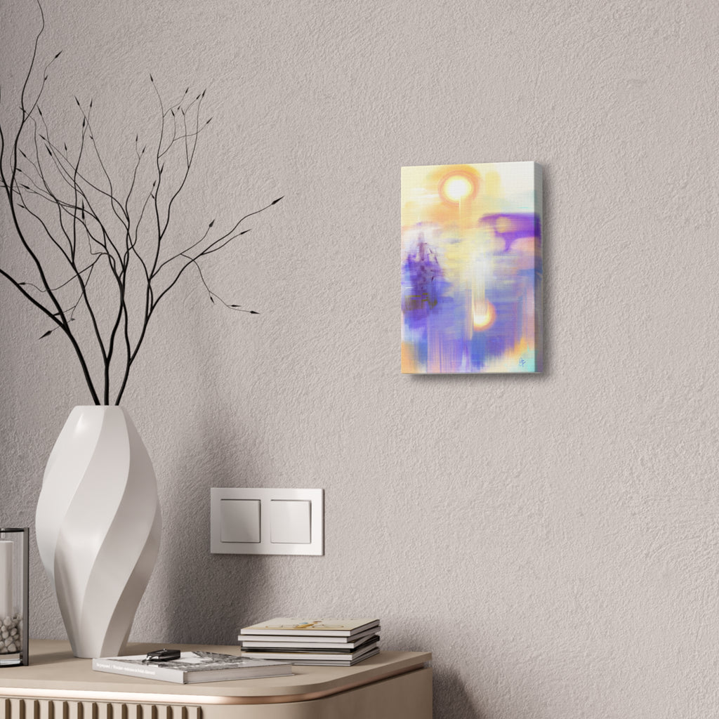Abstract Sunrise Canvas Print — Ethereal Purple & Gold Stretched Wall Art (1.5" Depth)