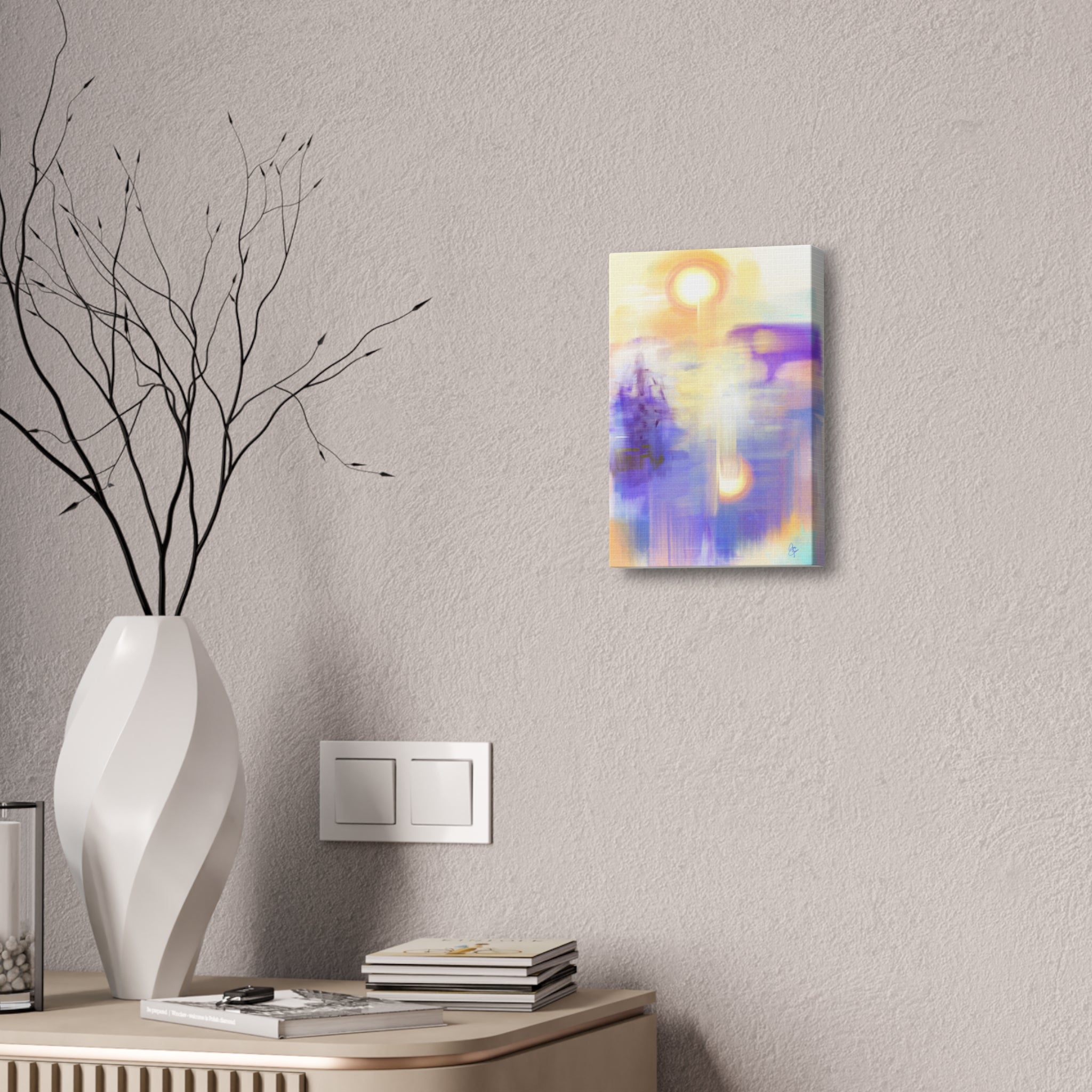 Abstract Sunrise Canvas Print — Ethereal Purple & Gold Stretched Wall Art (1.5" Depth)