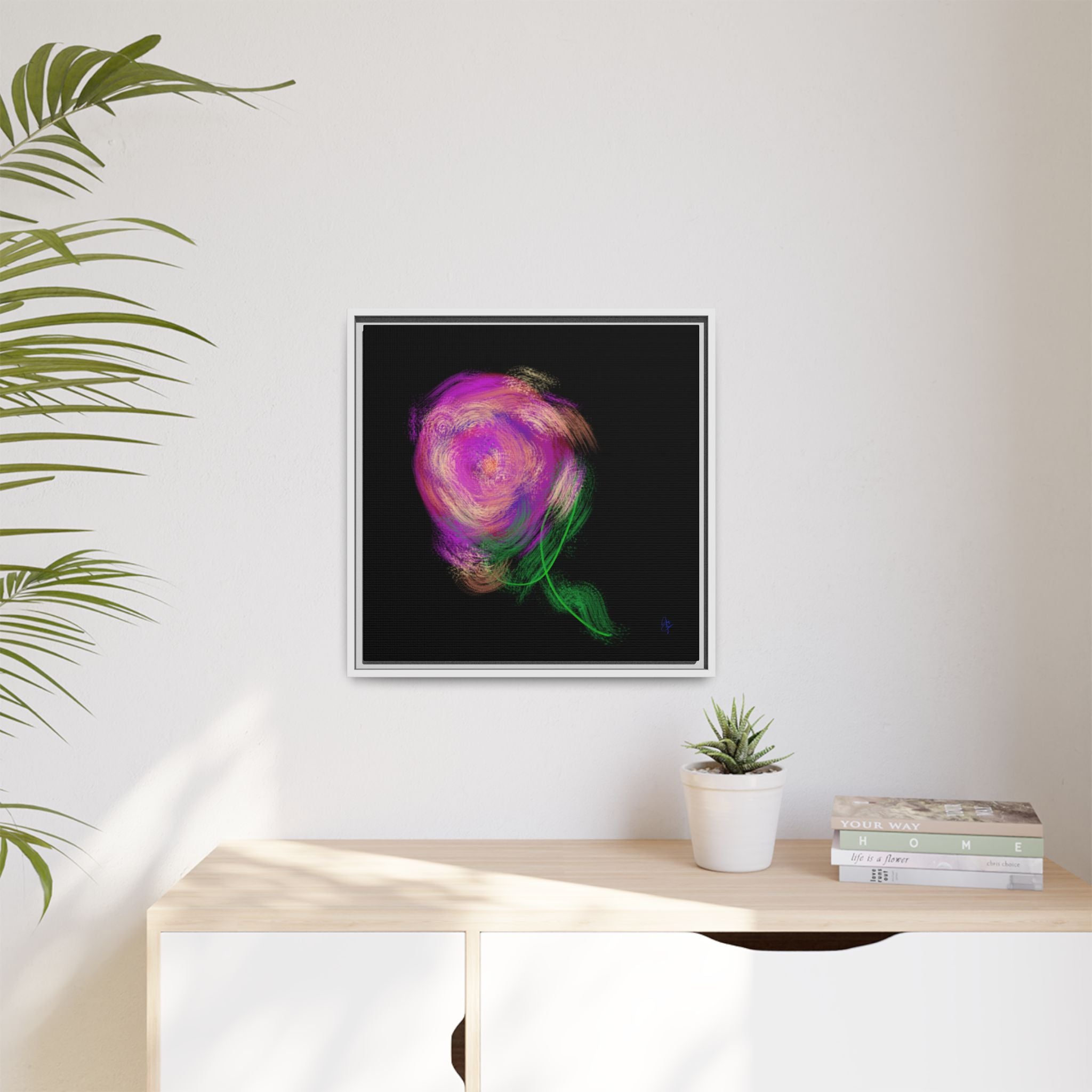 Abstract Rose Swirl Matte Framed Canvas — Multicolor Floral Wall Art