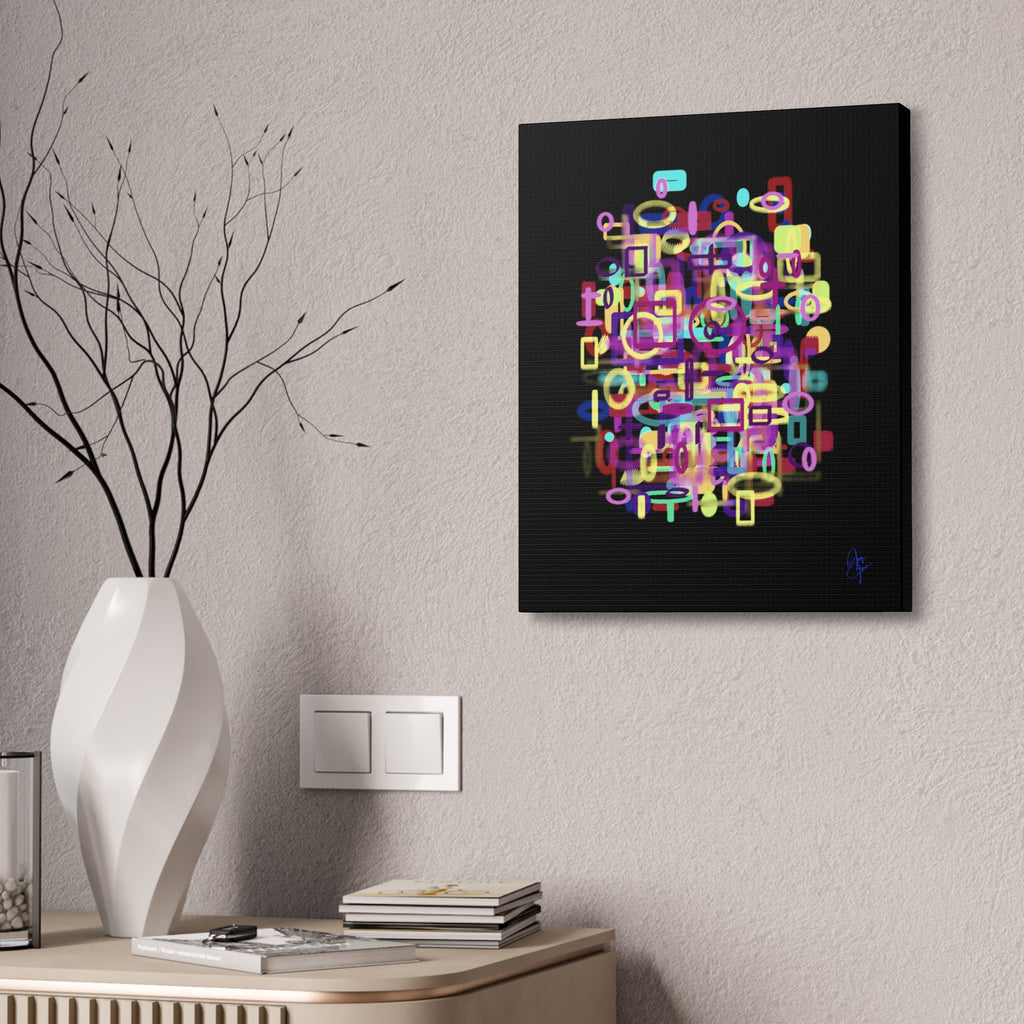 Abstract Neon Shapes Canvas Print — Colorful Geometric Wall Art on Black