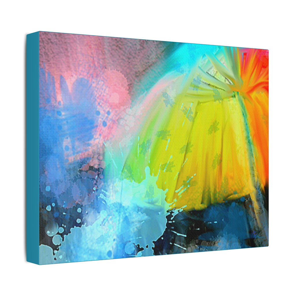 Abstract Rainbow Umbrella Canvas Print — Bright Colorful Satin-Stretched Wall Art