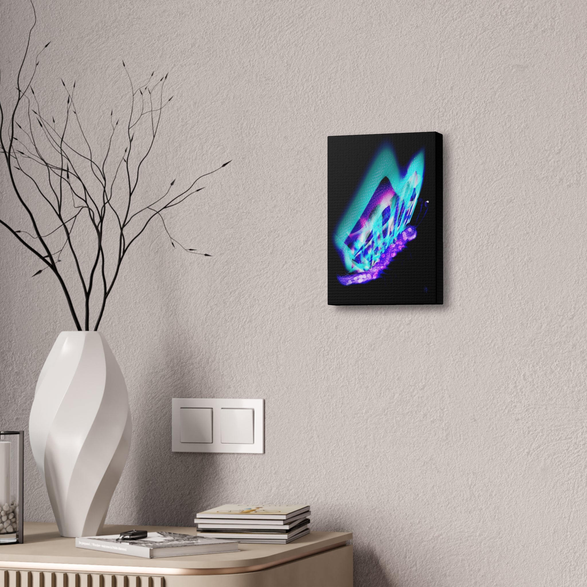 Neon Butterfly Canvas Print — Glowing Blue & Purple Wall Art (Stretched Canvas)