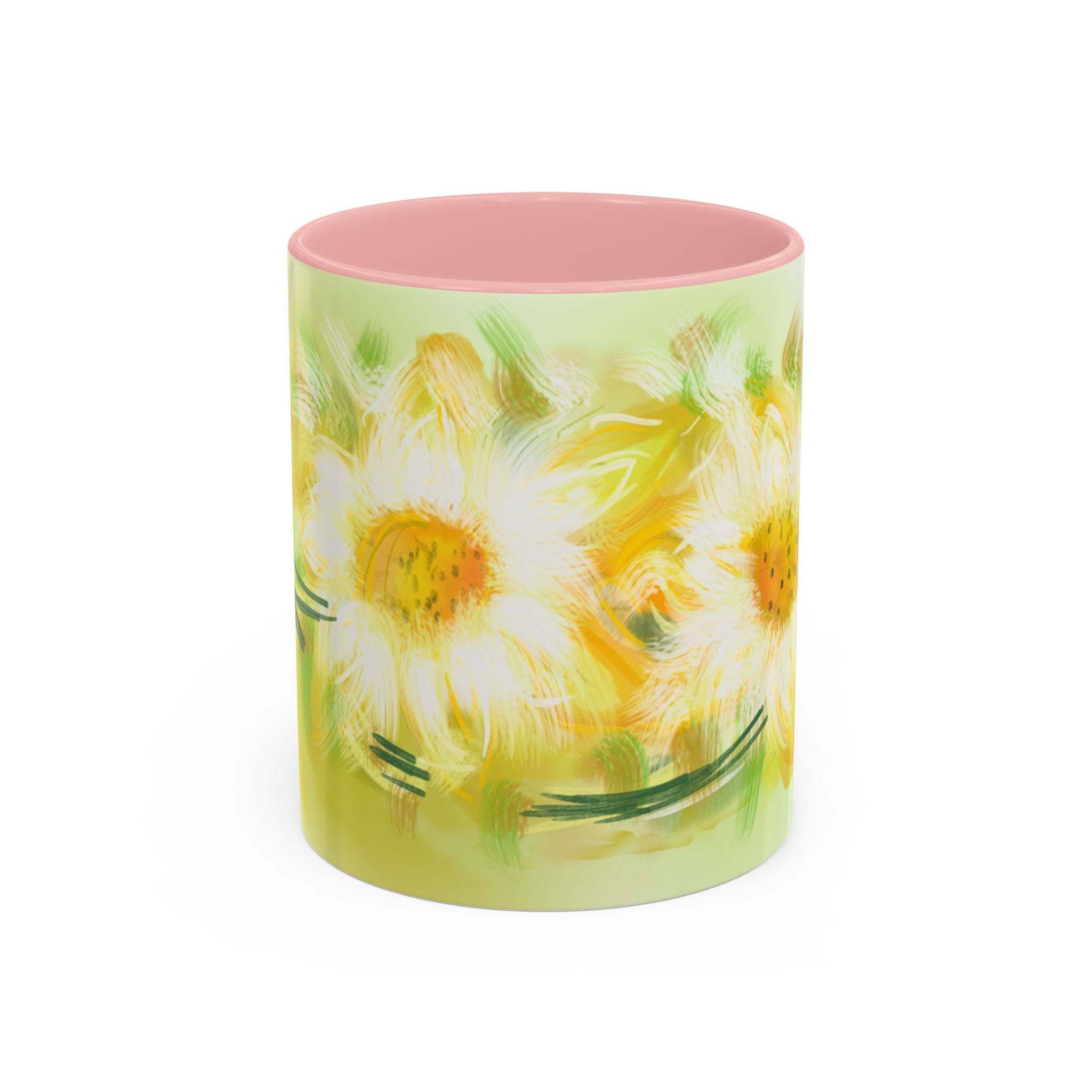 Sunlit Daisy Accent Coffee Mug — Yellow Floral 11/15oz