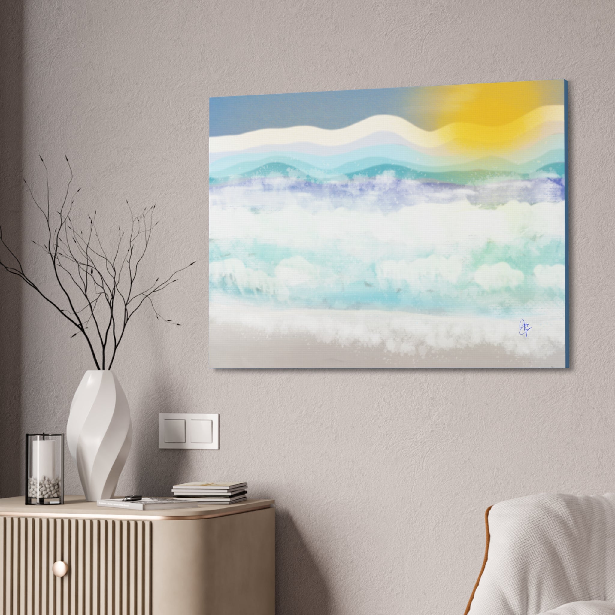 Serene Coastal Watercolor Canvas Print — Stretched 1.5"
