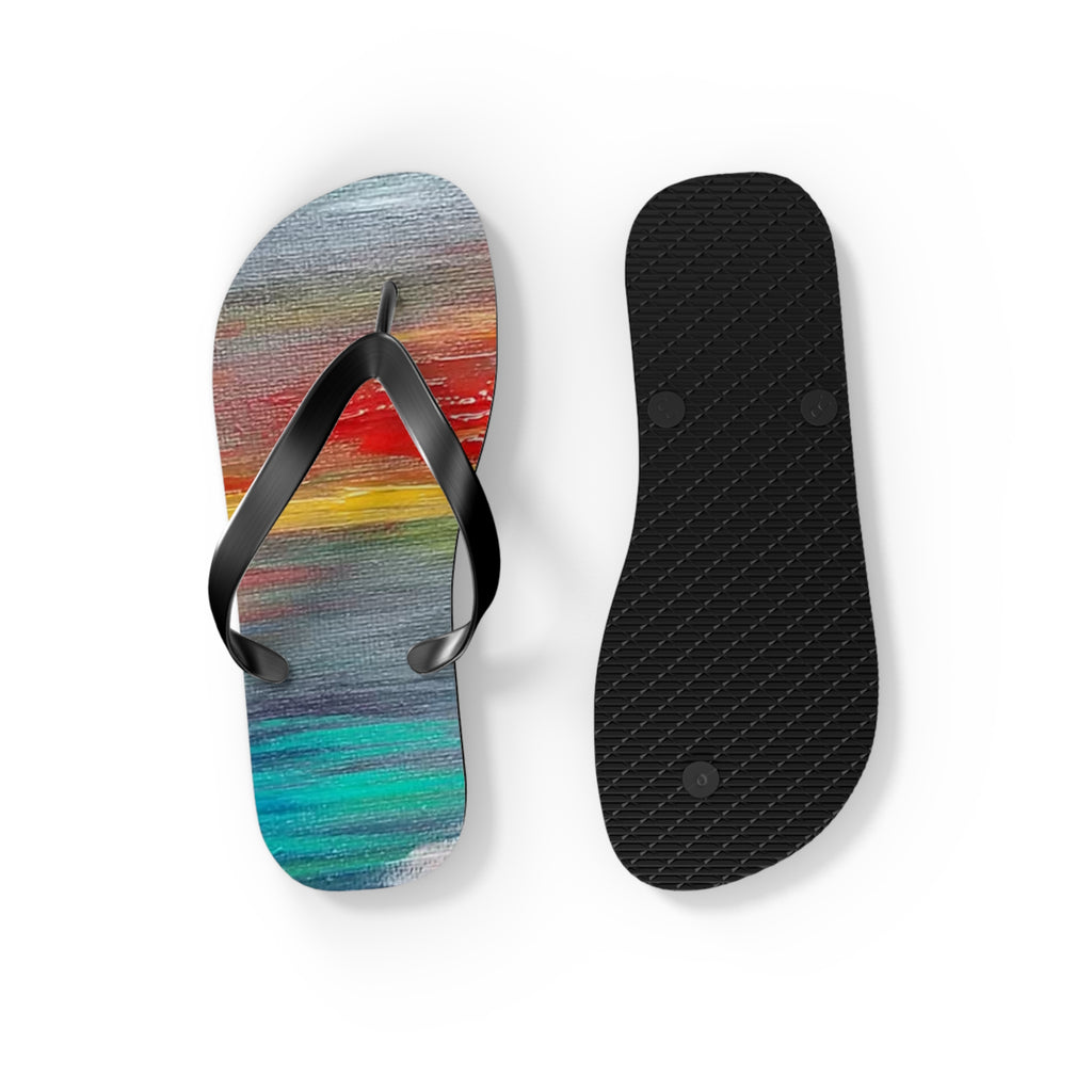 Watercolor Sunset Flip Flops — Colorful Beach Sandal for Summer & Vacation