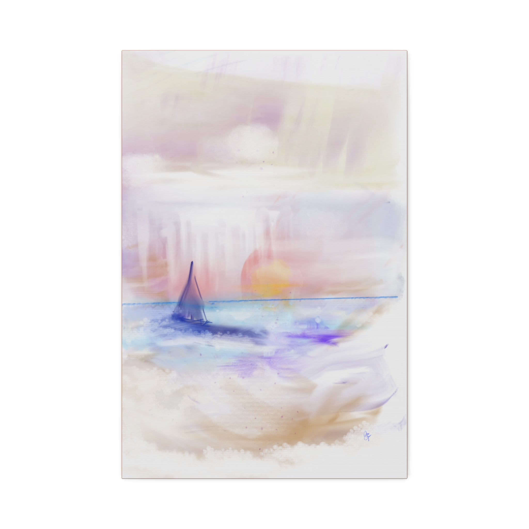 Watercolor Seascape Canvas Print — Dreamy Sailboat Sunset Wall Art