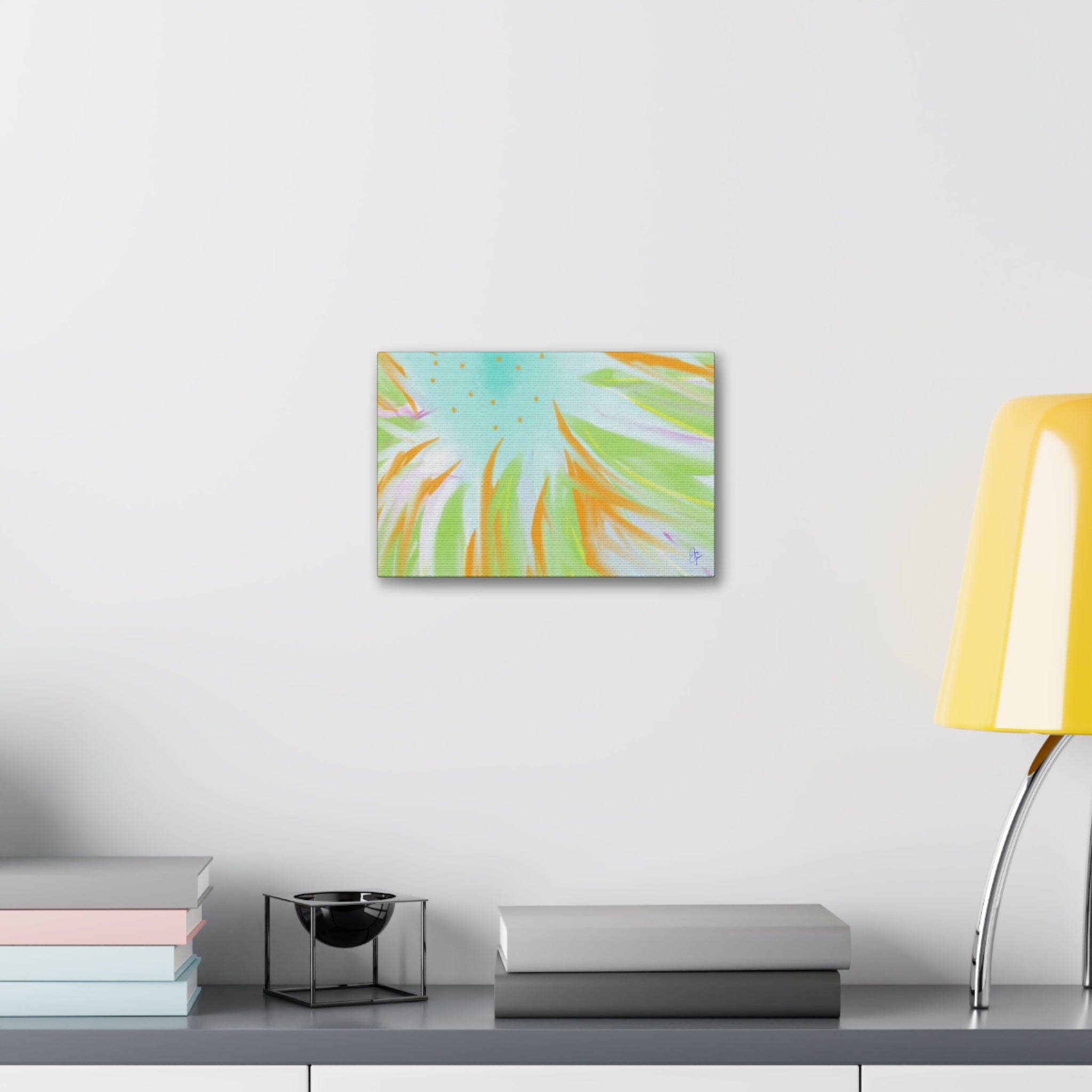 Abstract Sunburst Canvas Stretched Art - Turquoise, Lime & Coral Wall Decor