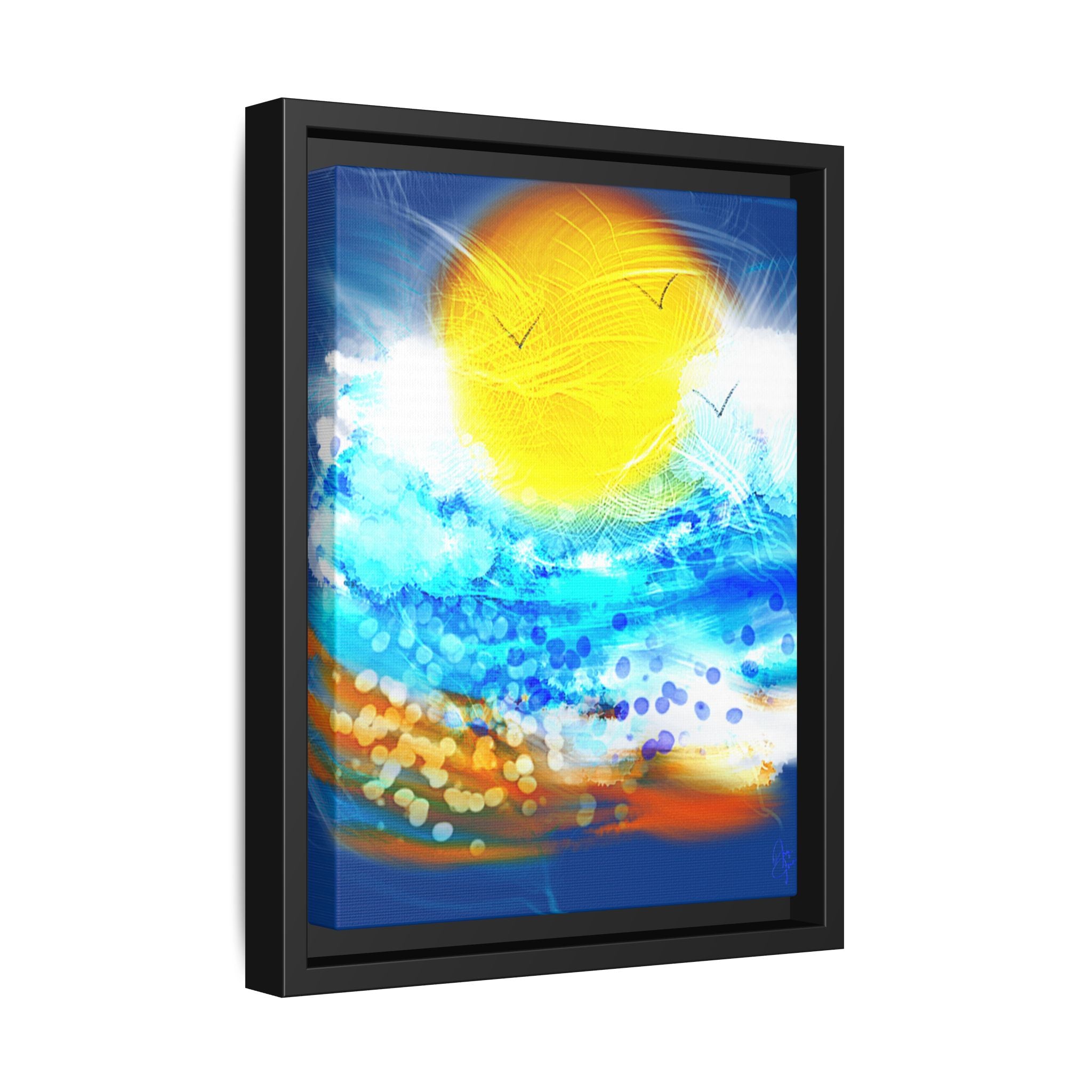 Sunshine Shore Matte Canvas Framed Wall Art — Bright Abstract Beach Print