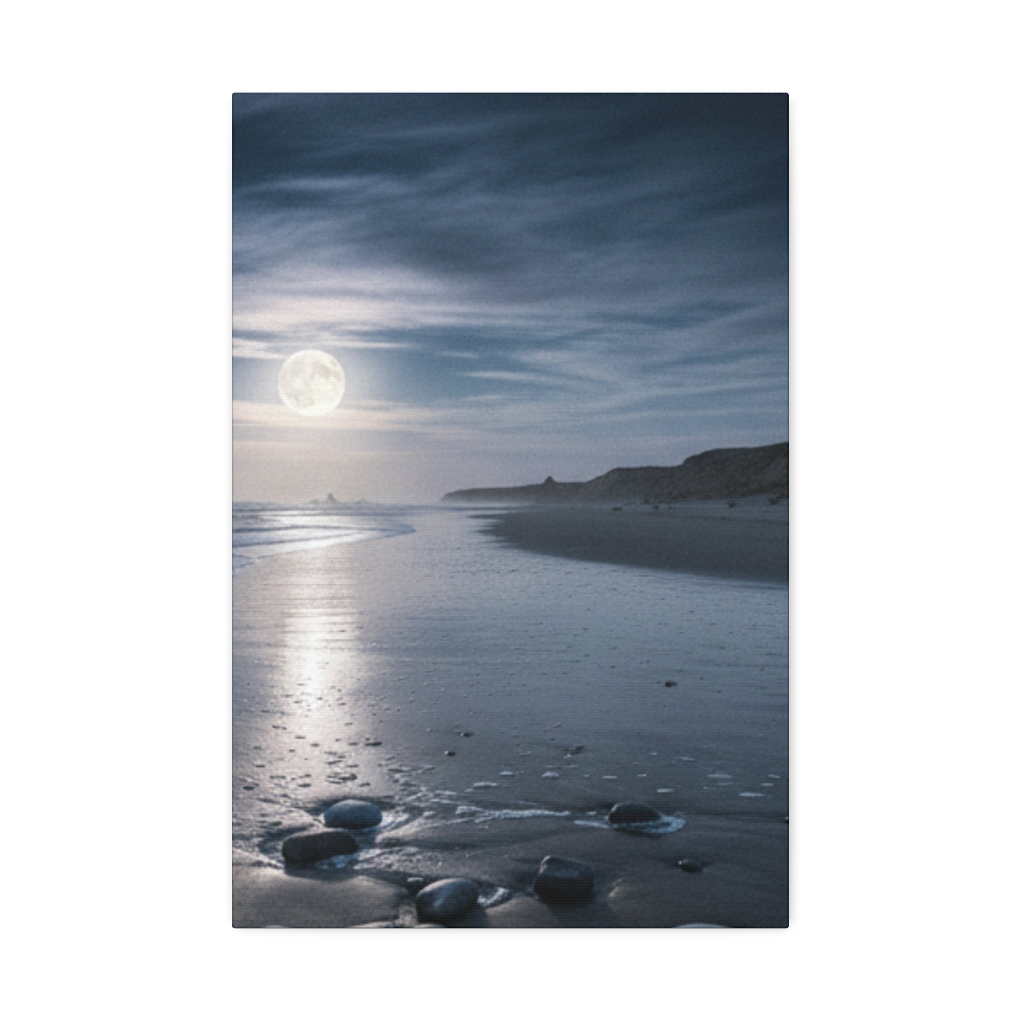 Moonlit Beach Canvas Wall Art — Tranquil Ocean Nightscape