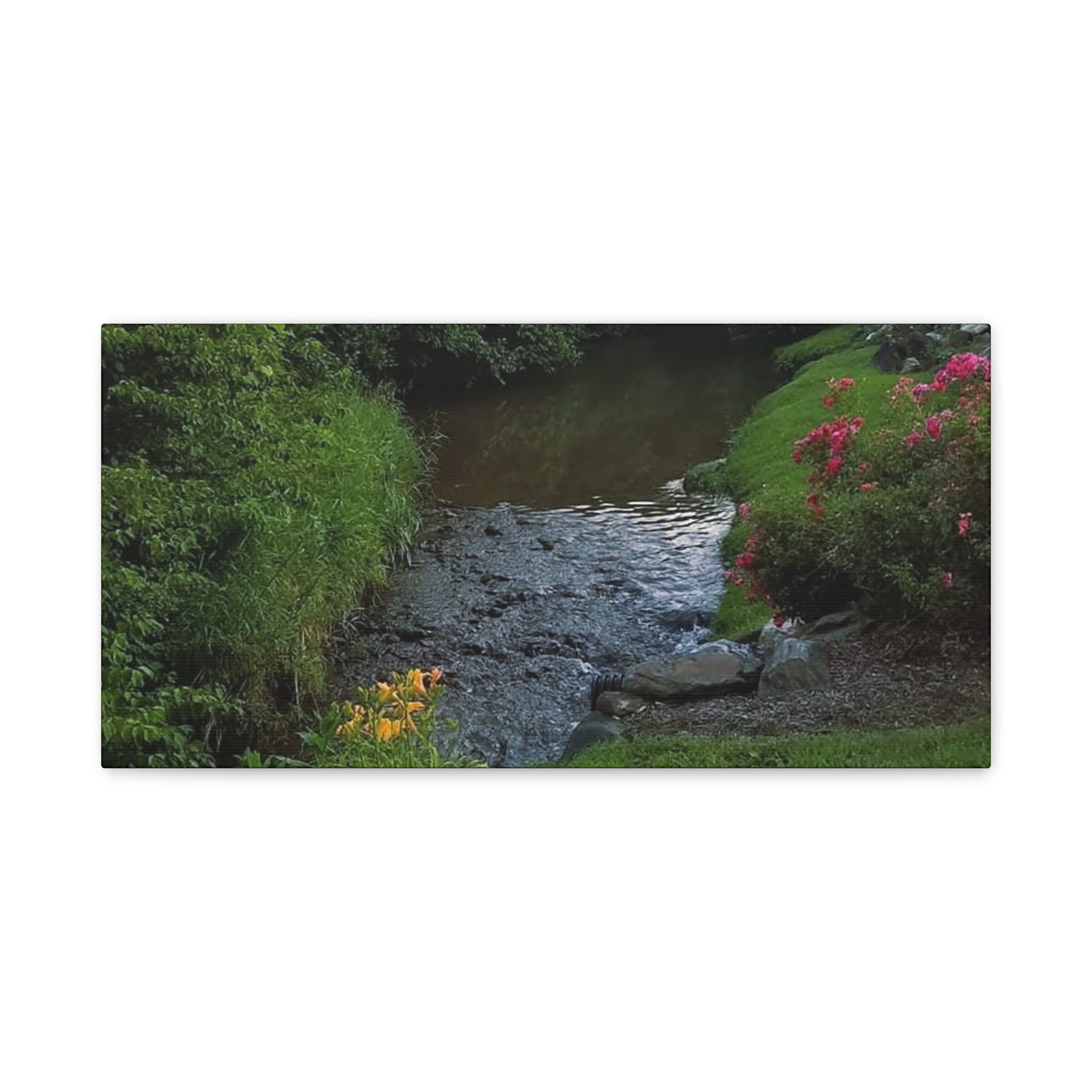 Tranquil Stream Garden — Matte Stretched Canvas Wall Art