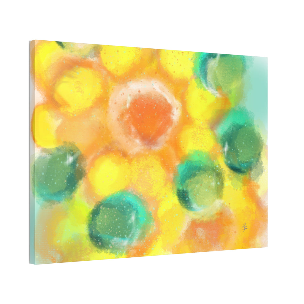 Abstract Sunshine Circles Canvas Art – Vibrant Yellow & Teal Stretched Wall Decor