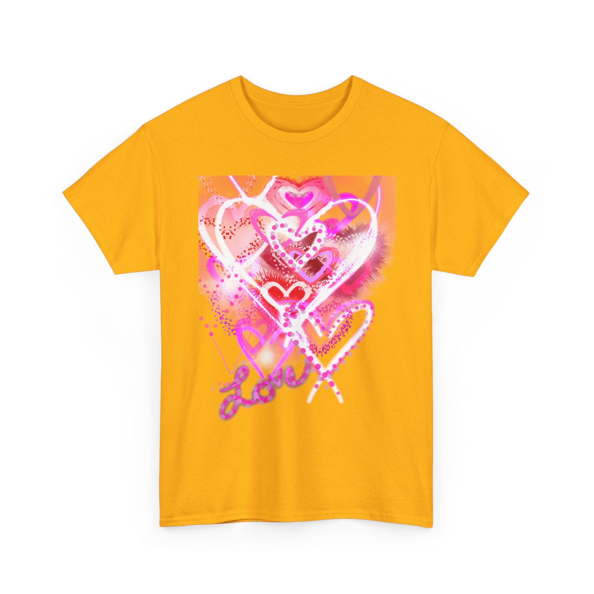 Love Hearts Tee — Pink Watercolor Heart Design Valentine’s Day T‑Shirt