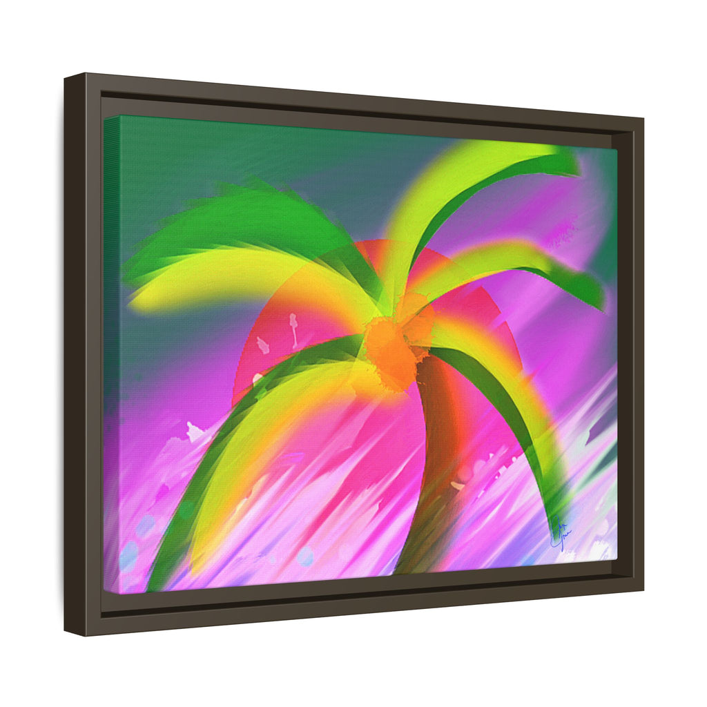 Framed Matte Canvas Print — Neon Palm Beach Art