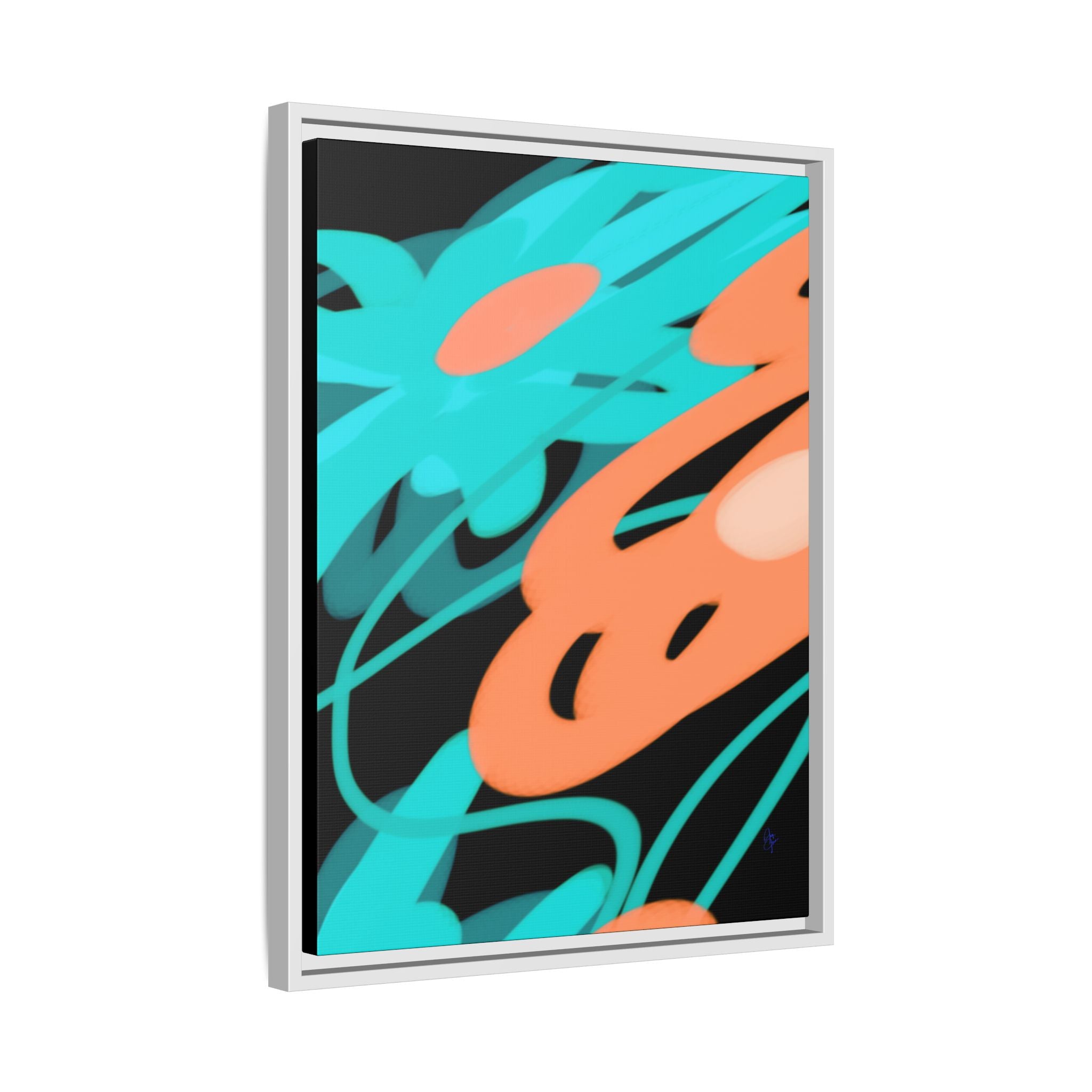 Abstract Teal & Coral Splash Framed Canvas