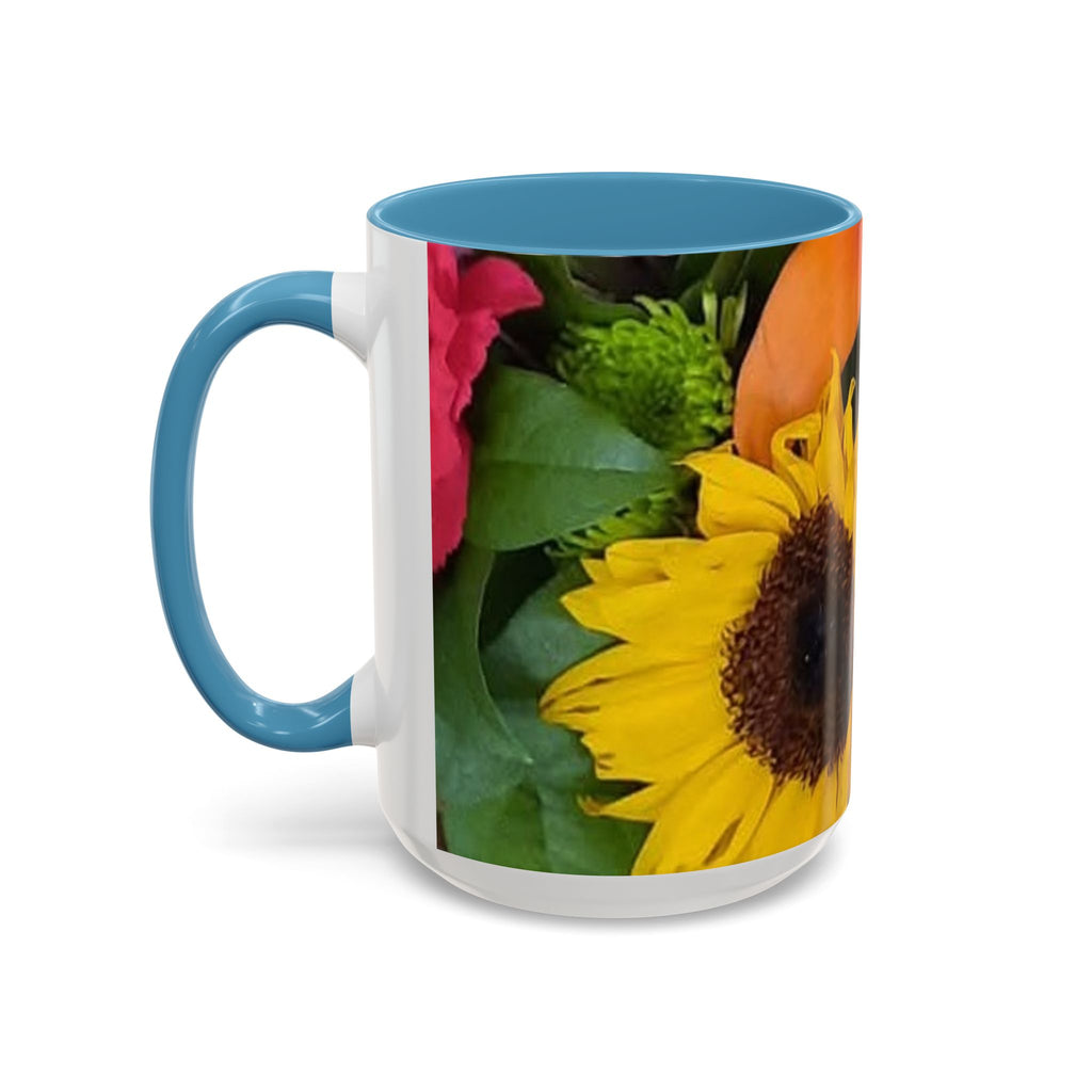 Sunflower & Peach Floral Accent Coffee Mug — Bright Botanical 11/15oz