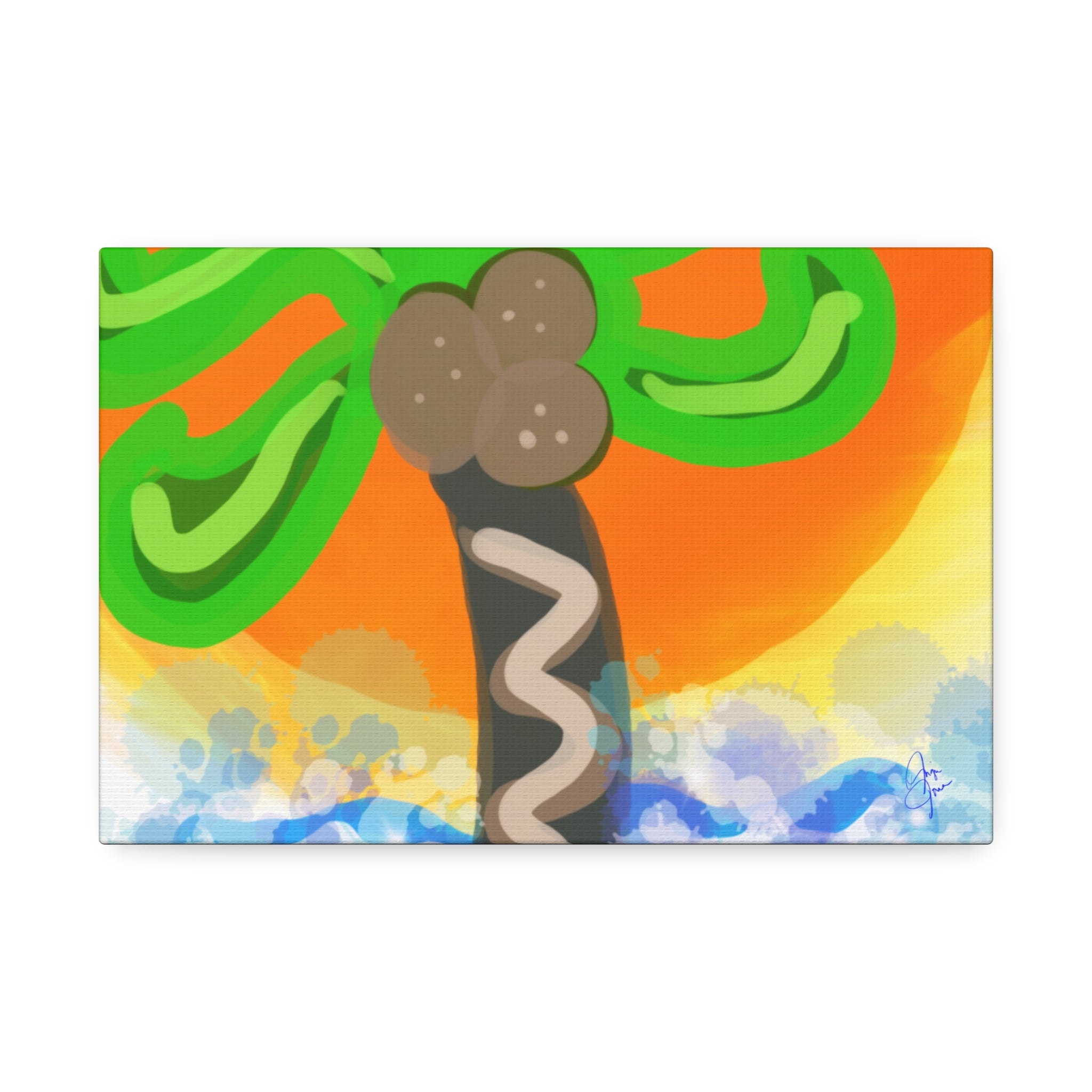 Palm Tree Sunset Canvas Print — Whimsical Tropical Wall Art