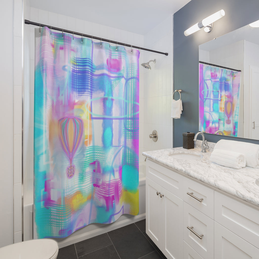 Abstract Pastel Hot Air Balloon Shower Curtain — Dreamy Watercolor Bathroom Decor