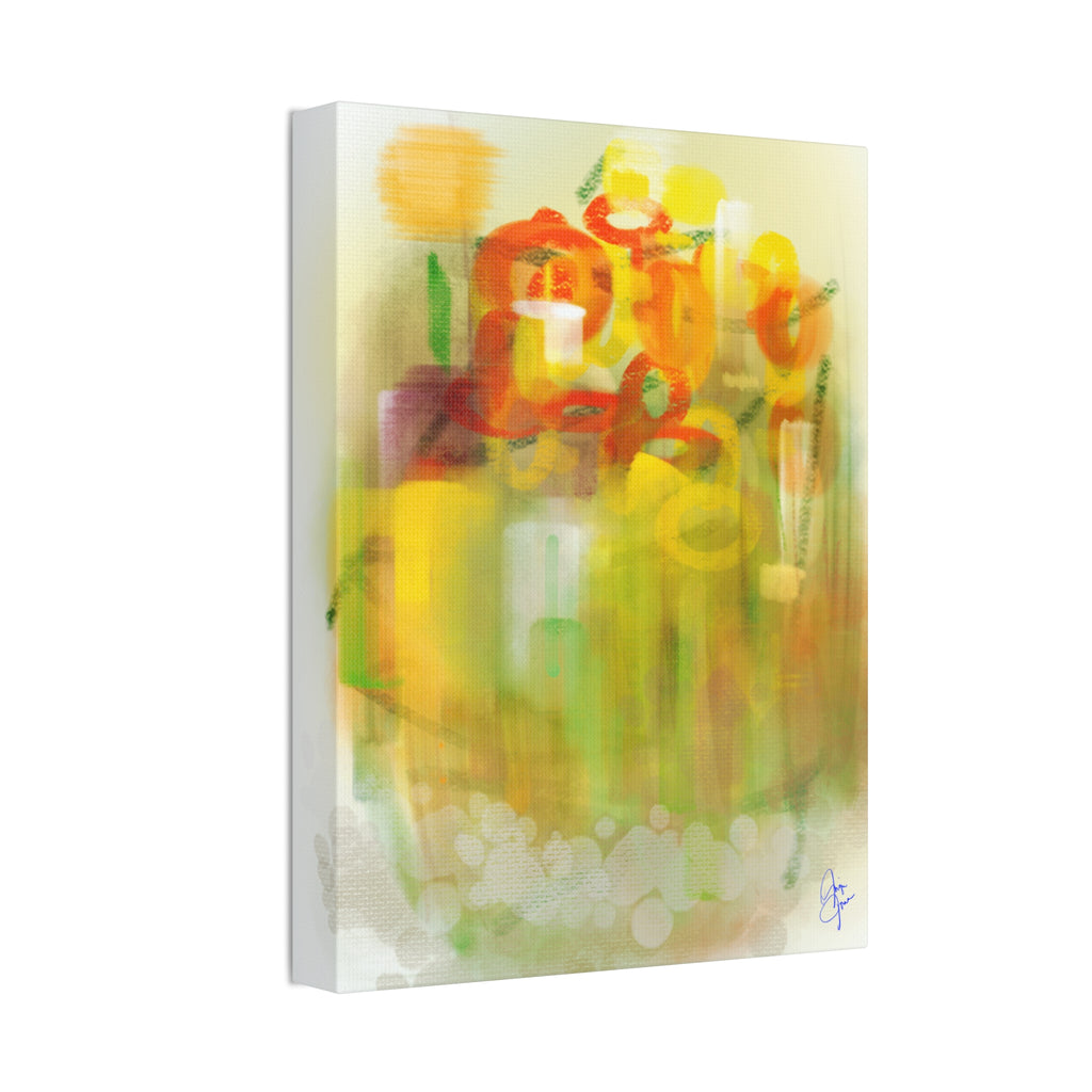 Abstract Floral Canvas Print – Yellow & Orange Stretched Wall Art (1.5" Depth)