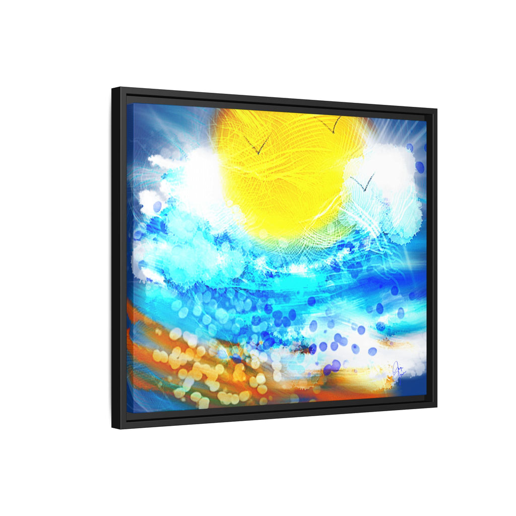 Sunshine Shore Matte Canvas Framed Wall Art — Bright Abstract Beach Print