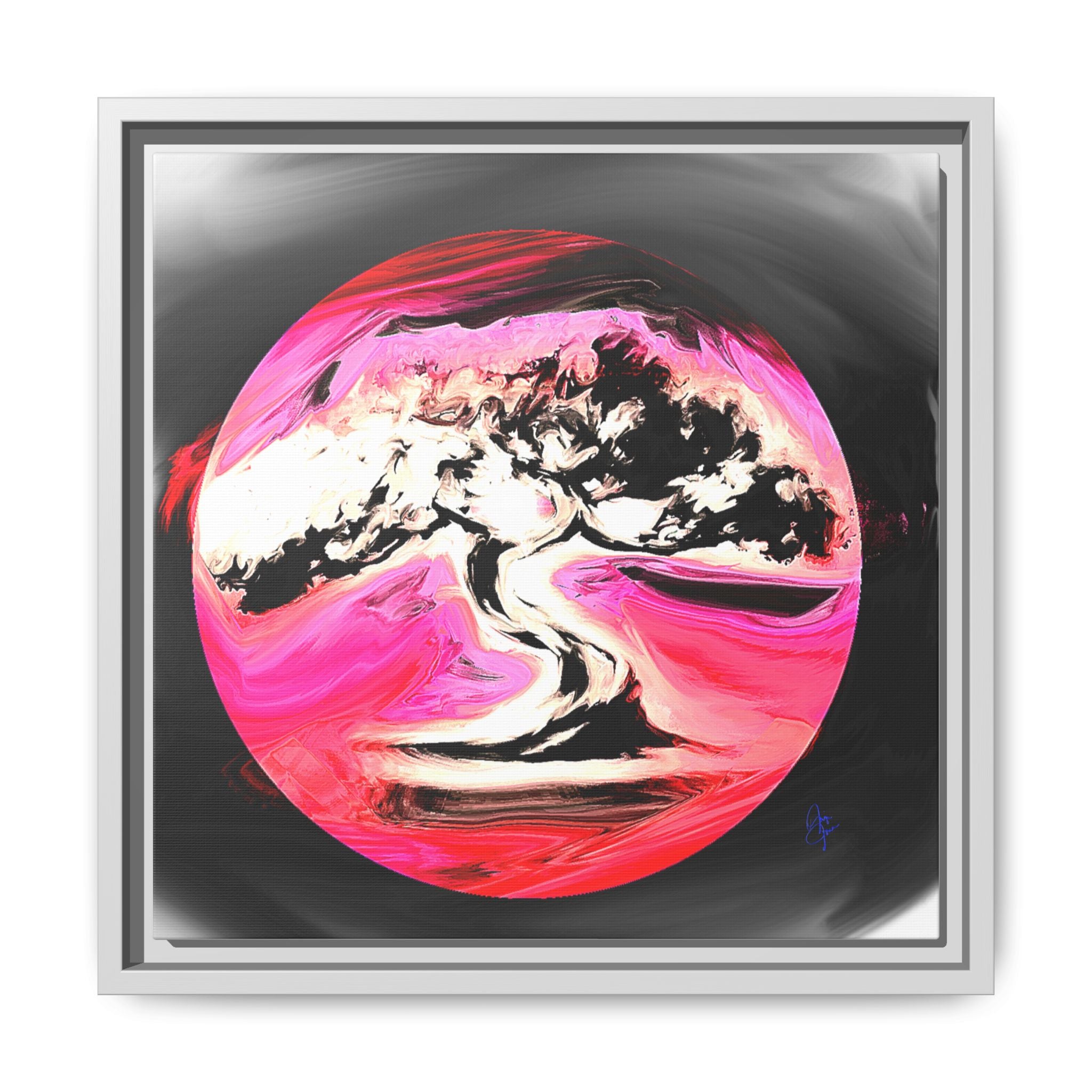 Framed Matte Canvas Art — Pink Marble Bonsai Tree