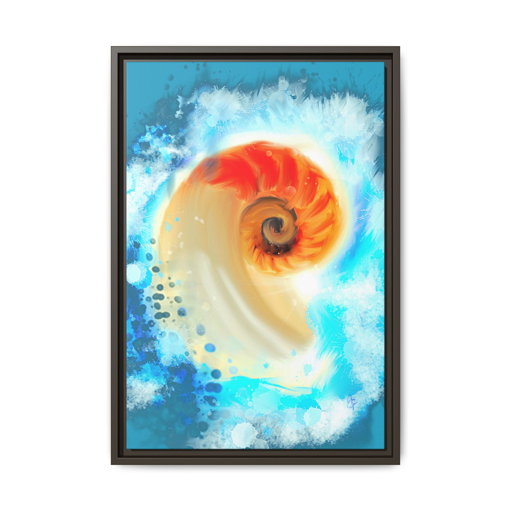 Framed Abstract Spiral Canvas Art — Vibrant Nautical Wave Print