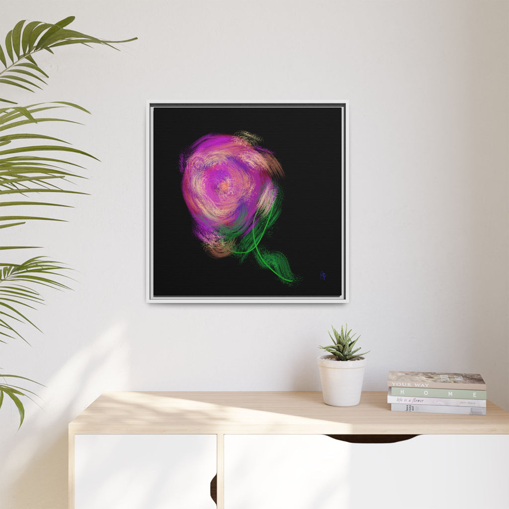 Abstract Rose Swirl Matte Framed Canvas — Multicolor Floral Wall Art