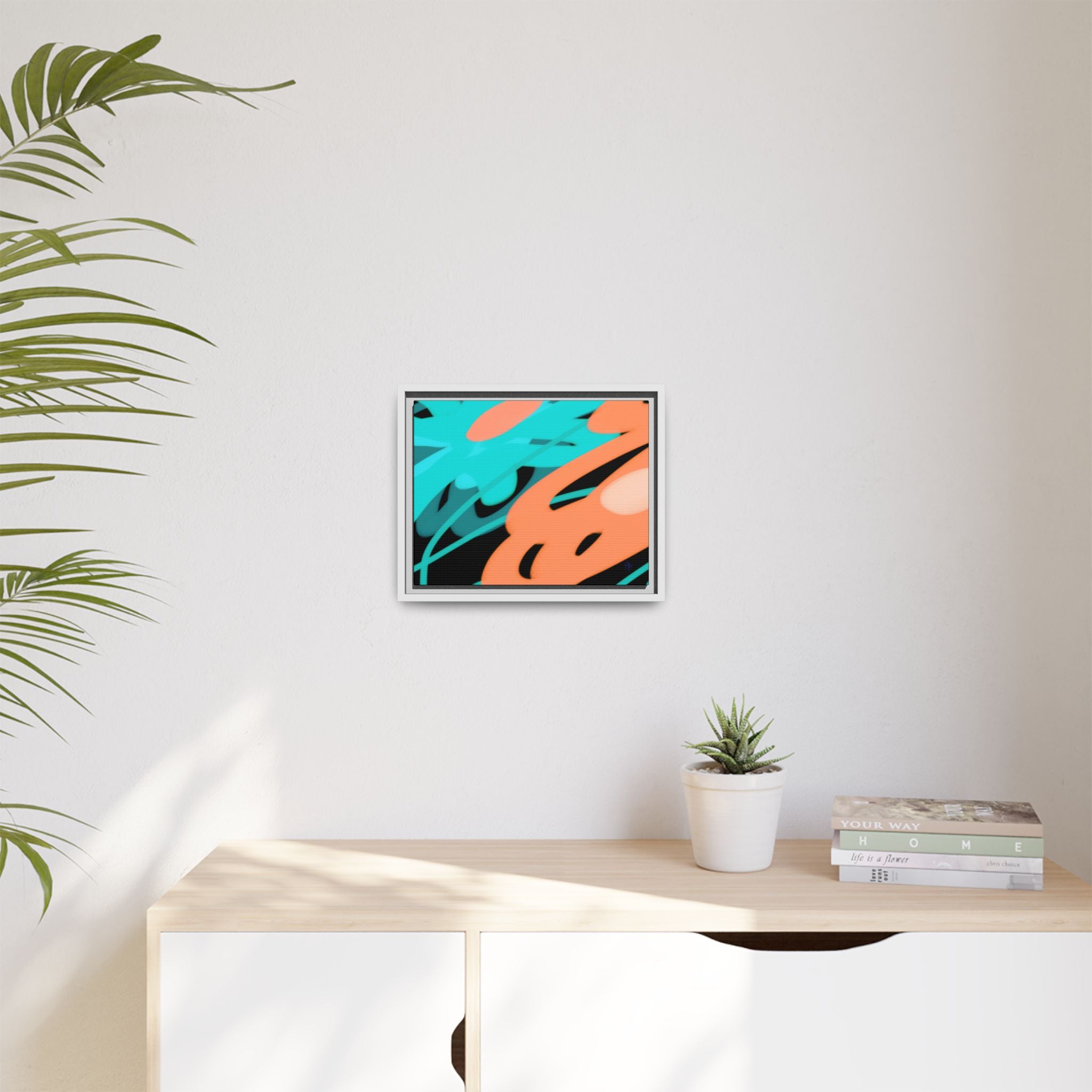 Abstract Teal & Coral Splash Framed Canvas