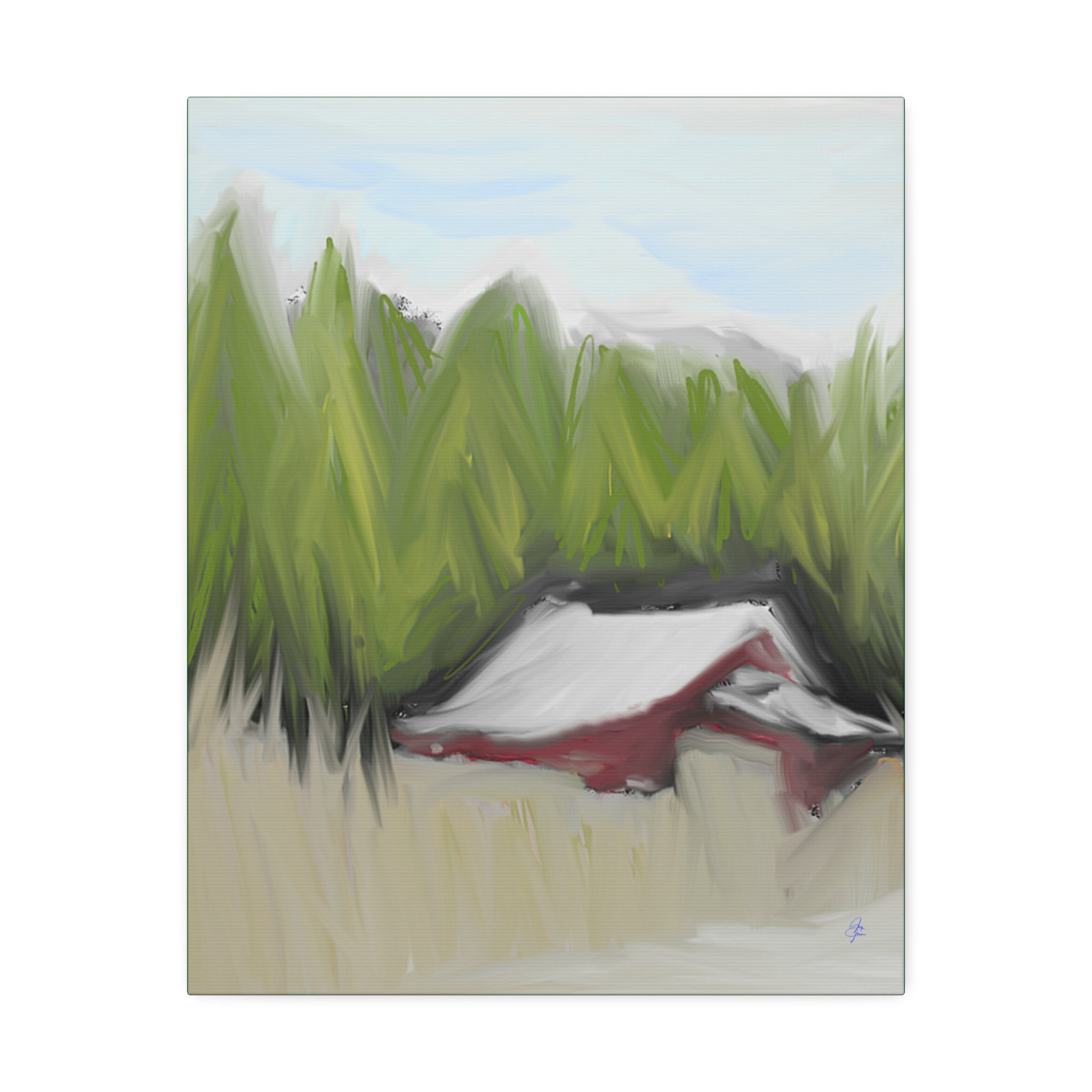 Canvas Wall Art - Red Barn in Green Field Stretched Canvas (1.5")