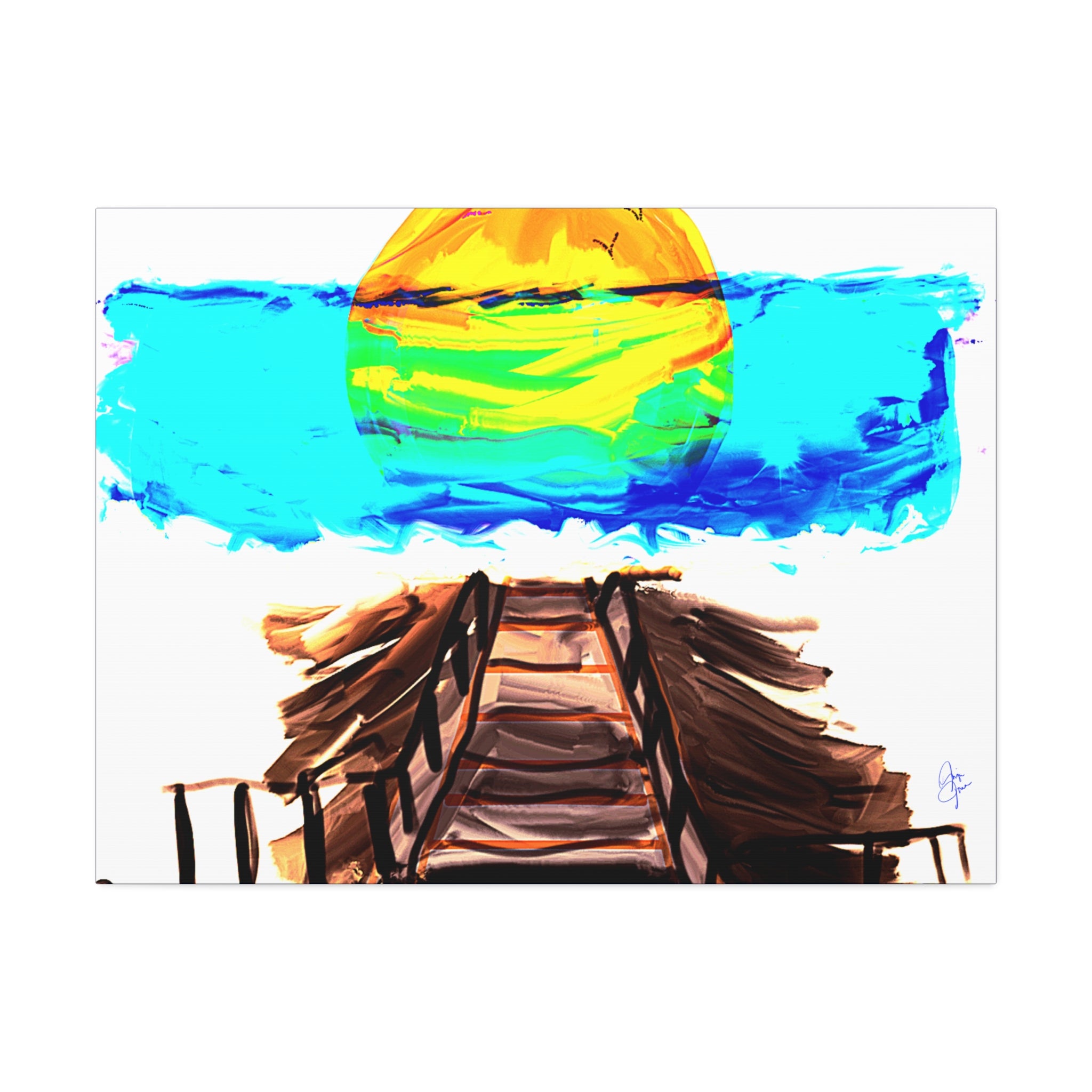 Beach Pier Sunrise Canvas Wall Art – Vibrant Tropical Seascape on Stretched Canvas