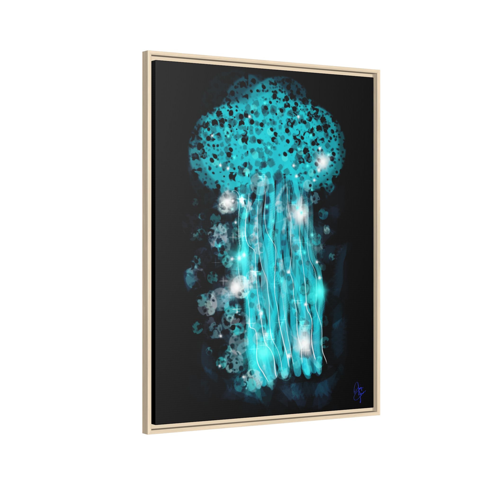 Glowing Jellyfish Art Print — Framed Matte Canvas
