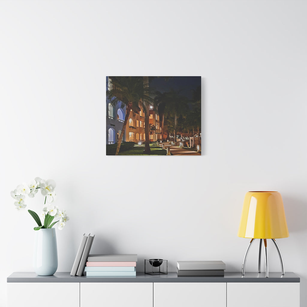 Tropical Night Hotel Matte Canvas Wall Art