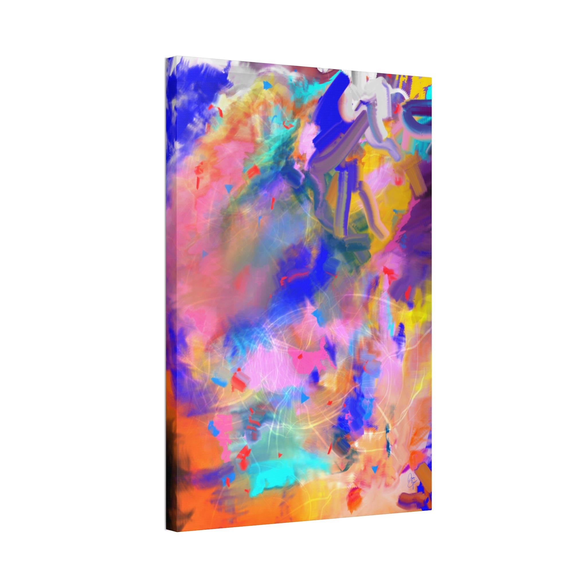 Abstract Color Burst Canvas – Vibrant Pink & Blue Stretched Wall Art