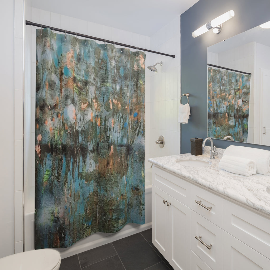 Shower Curtain — Abstract Teal & Copper Watercolor Bathroom Curtain