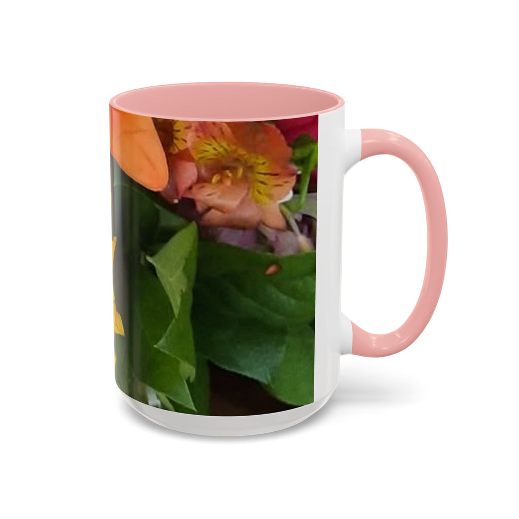 Sunflower & Peach Floral Accent Coffee Mug — Bright Botanical 11/15oz