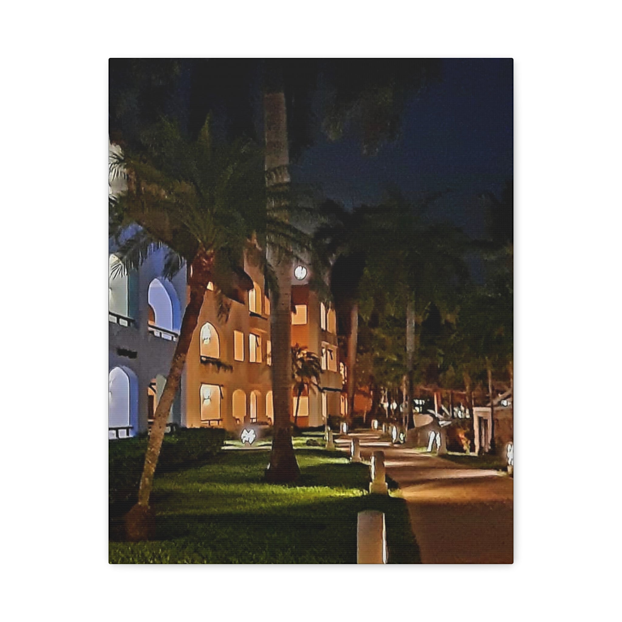 Tropical Night Hotel Matte Canvas Wall Art