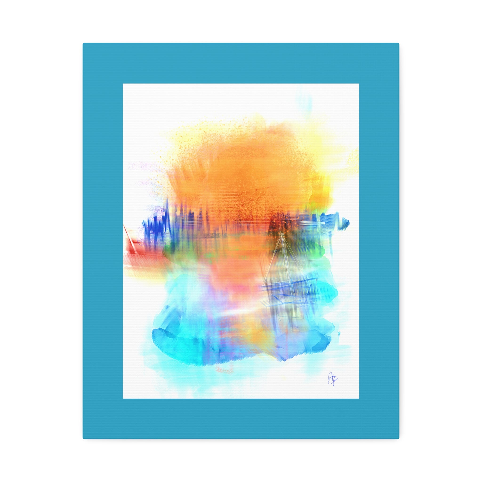 Abstract Color Burst Canvas — Vibrant Orange & Blue Stretched Wall Art