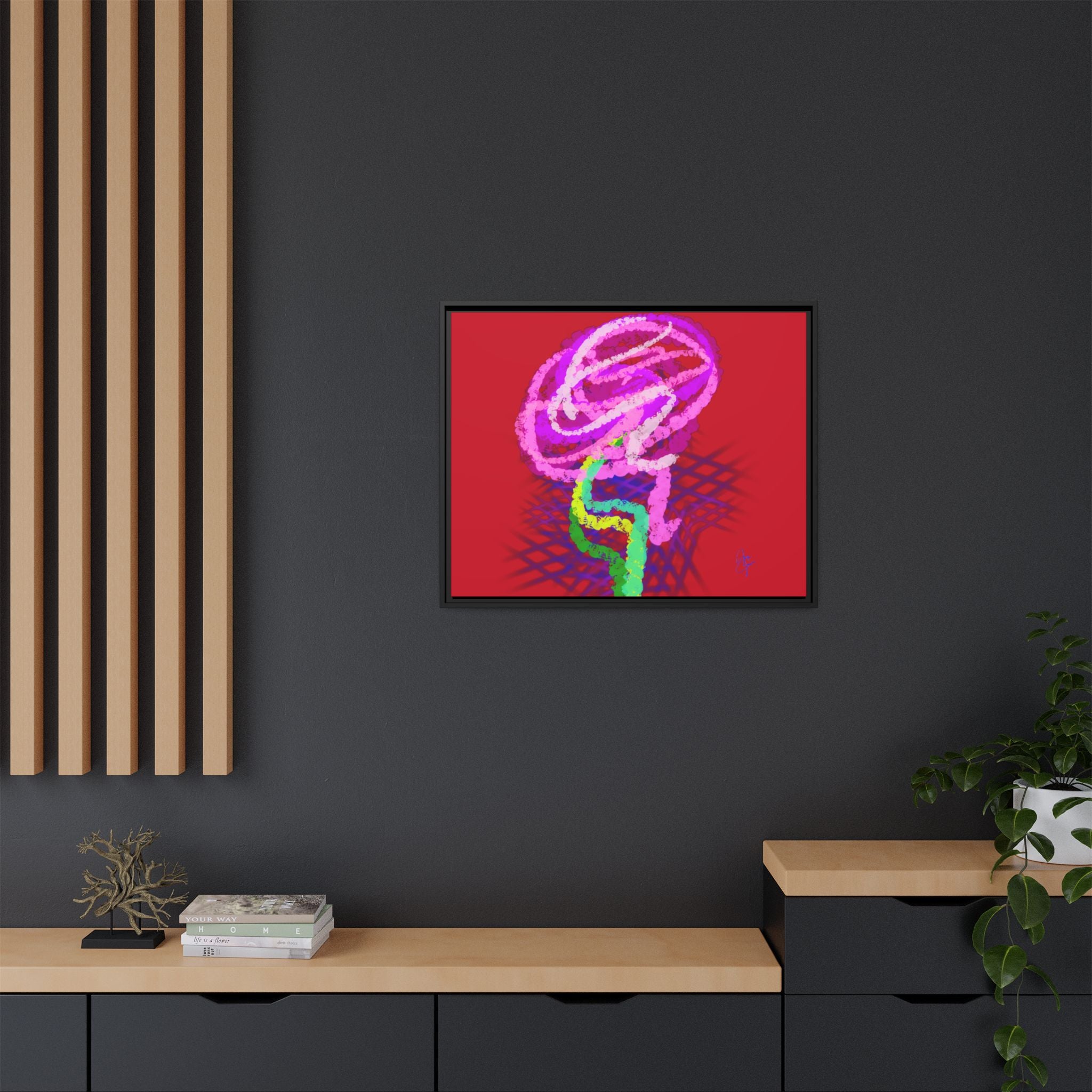 Framed Matte Canvas - Neon Rose Abstract Wall Art