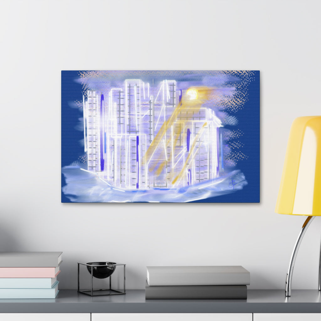 Urban Nightscape Canvas Art - Neon City Skyline Stretched Canvas