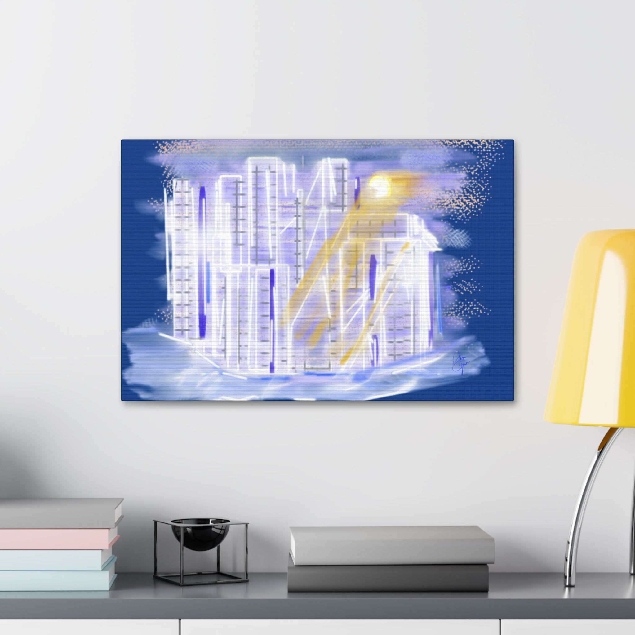 Urban Nightscape Canvas Art - Neon City Skyline Stretched Canvas