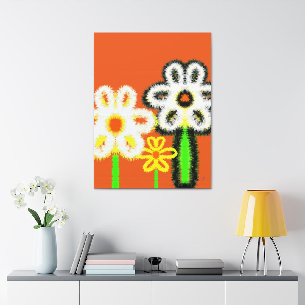 Bright Fuzzy Daisies Canvas Art — Yellow Floral Wall Decor, Stretched 1.5"