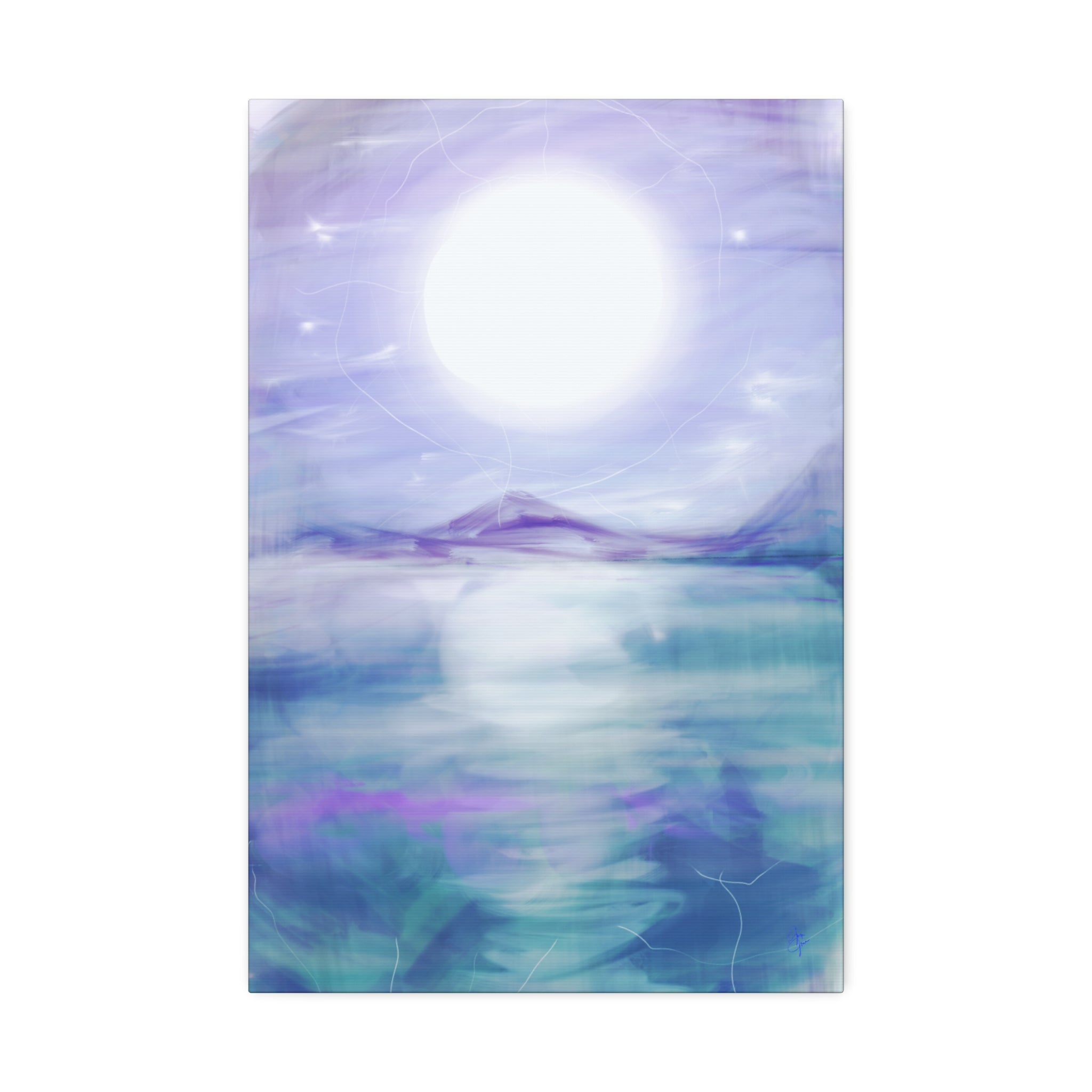 Moonlit Lake Canvas Print – Serene Purple Landscape Wall Art