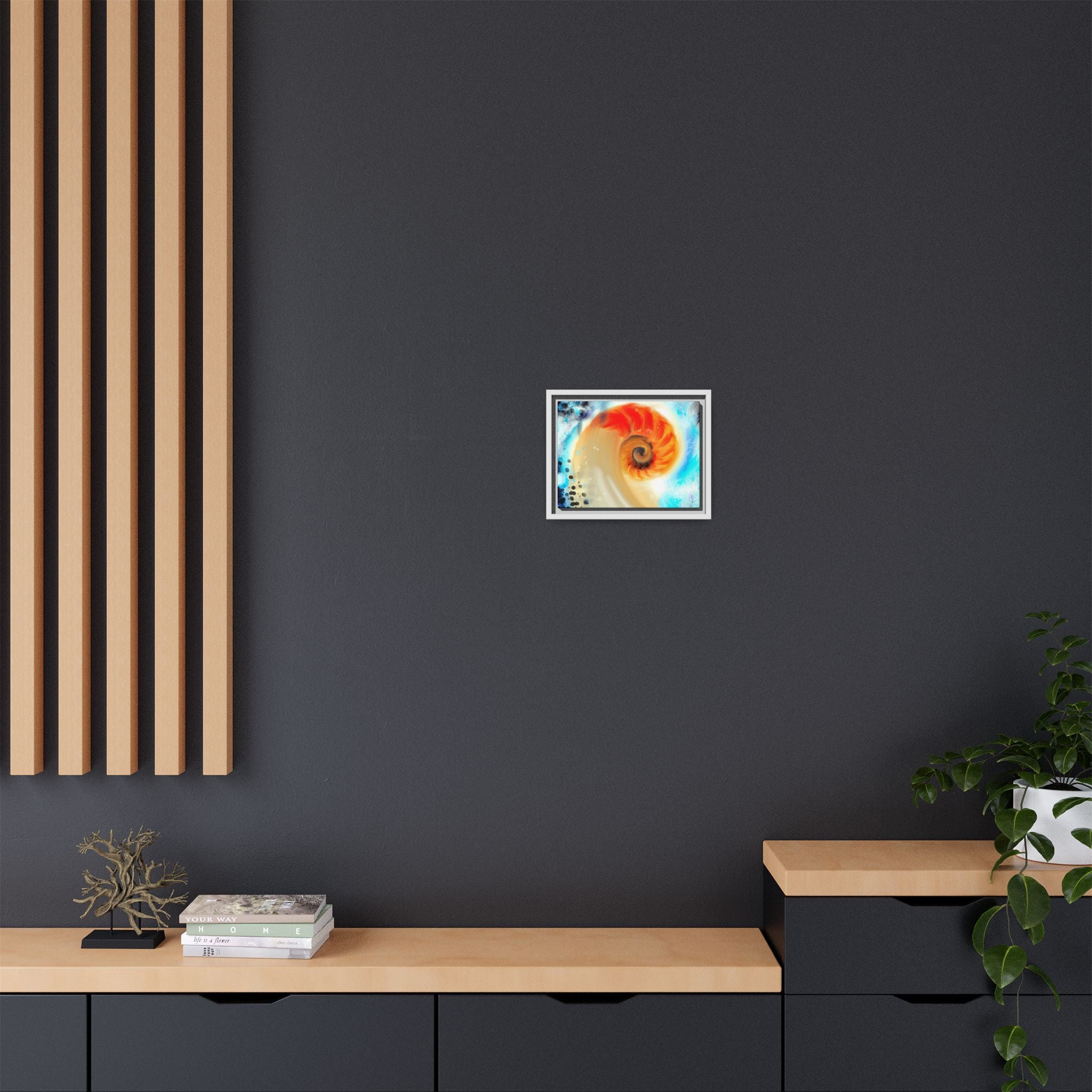Framed Abstract Spiral Canvas Art — Vibrant Nautical Wave Print