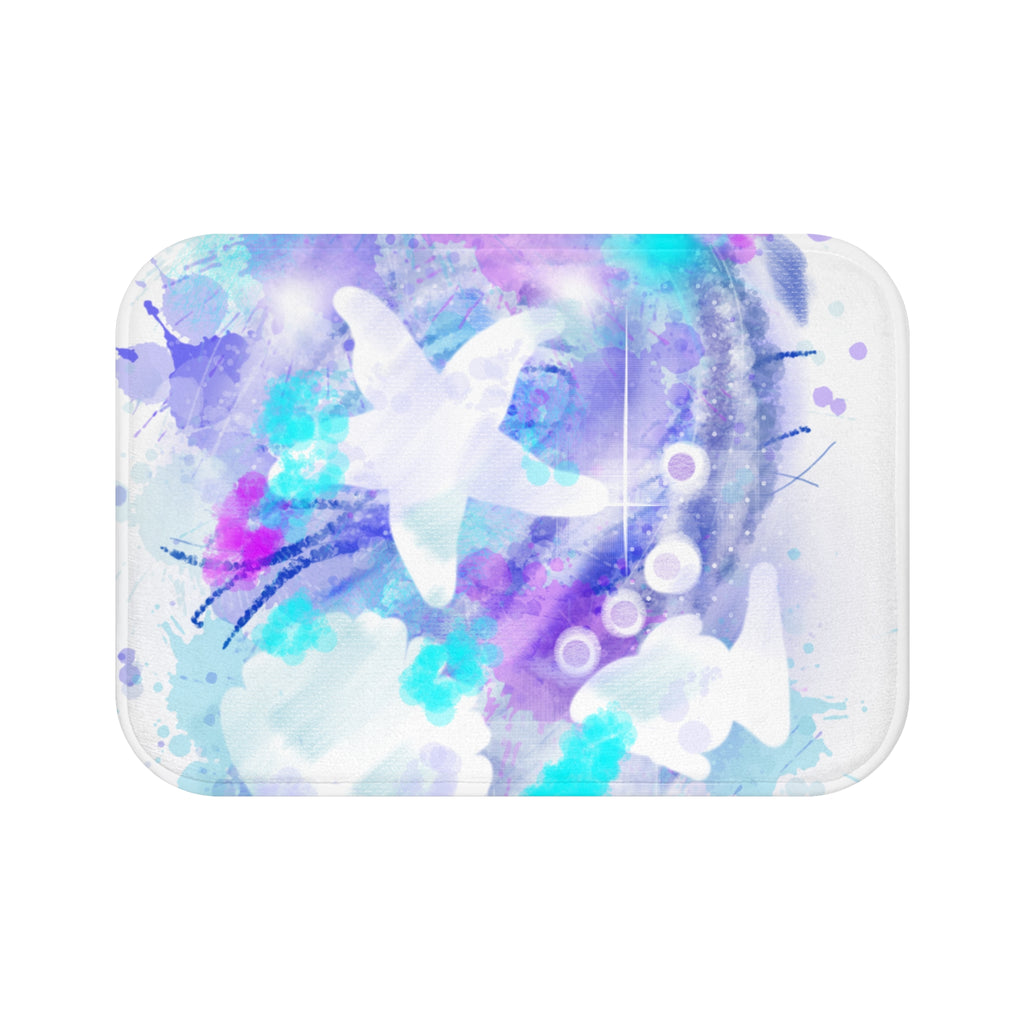 Ocean Watercolor Bath Mat — Sea Star Blue & Purple Beachy Bathroom Rug