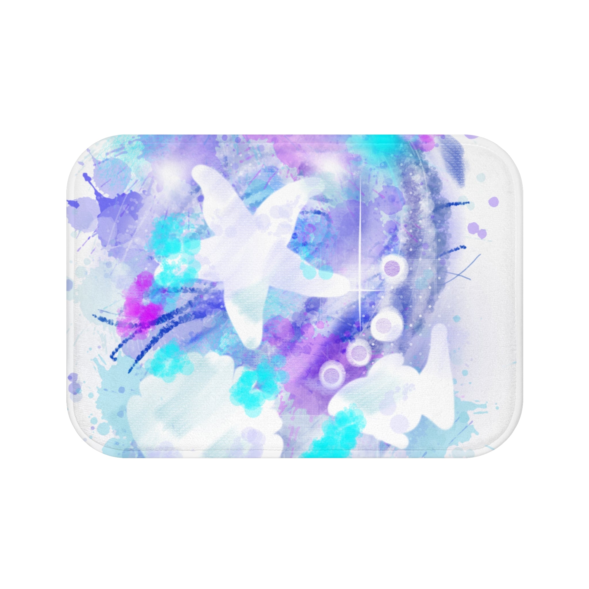Ocean Watercolor Bath Mat — Sea Star Blue & Purple Beachy Bathroom Rug