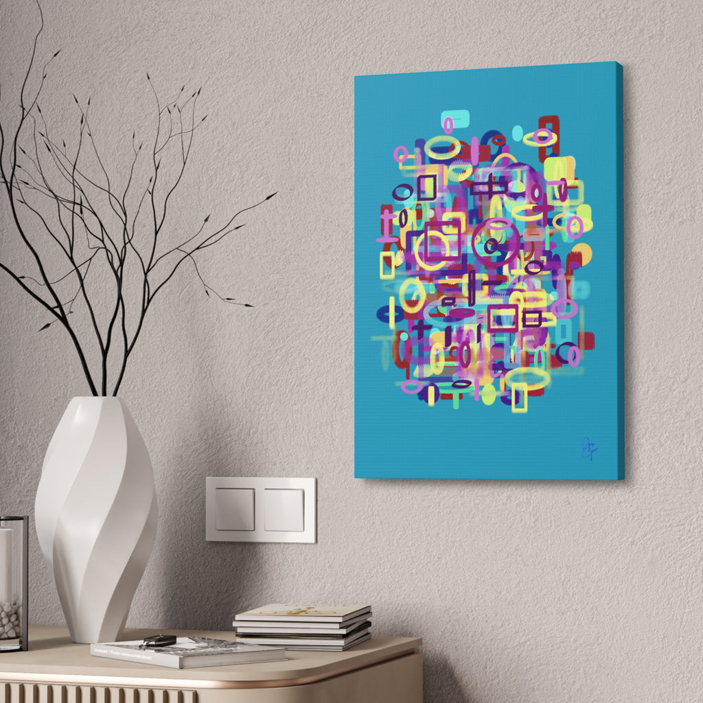 Abstract Neon Shapes Canvas Print — Colorful Geometric Wall Art on Black