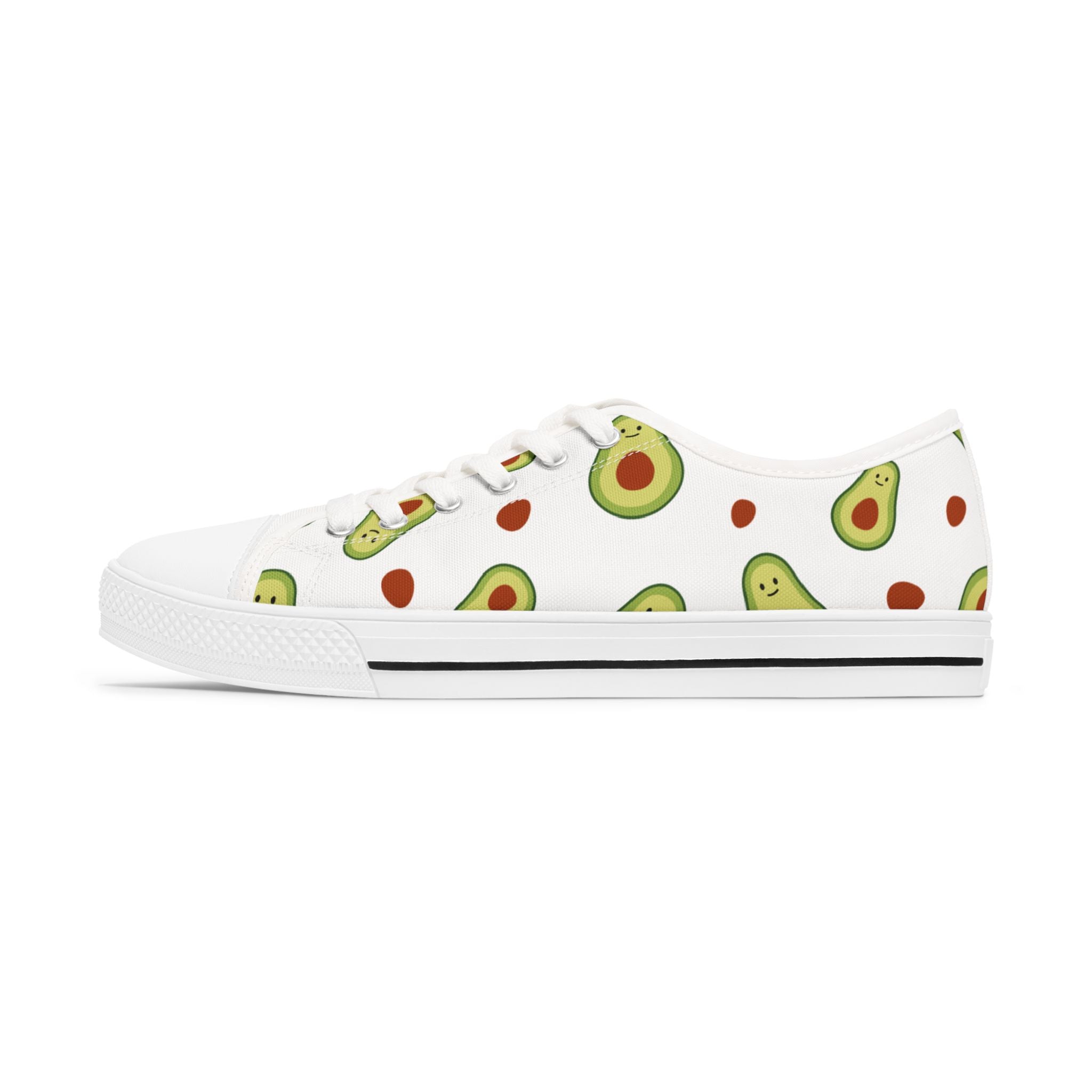 Avocado Pattern Low Top Sneakers — Cute Fruit Print Women's Canvas Shoes