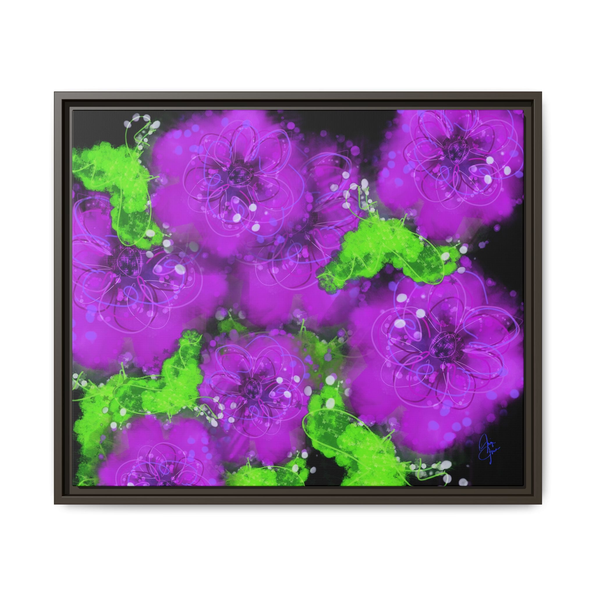 Framed Floral Canvas Print — Matte Multi-Color Blooms Wall Art