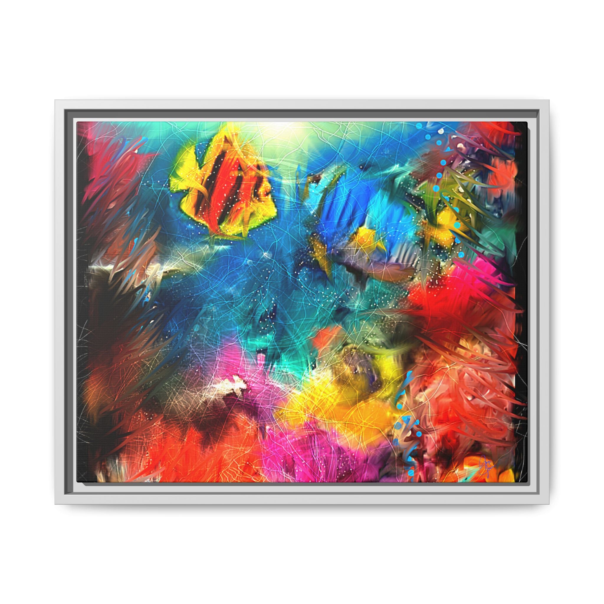 Framed Abstract Color Explosion Canvas — Vibrant Multi‑Color Wall Art