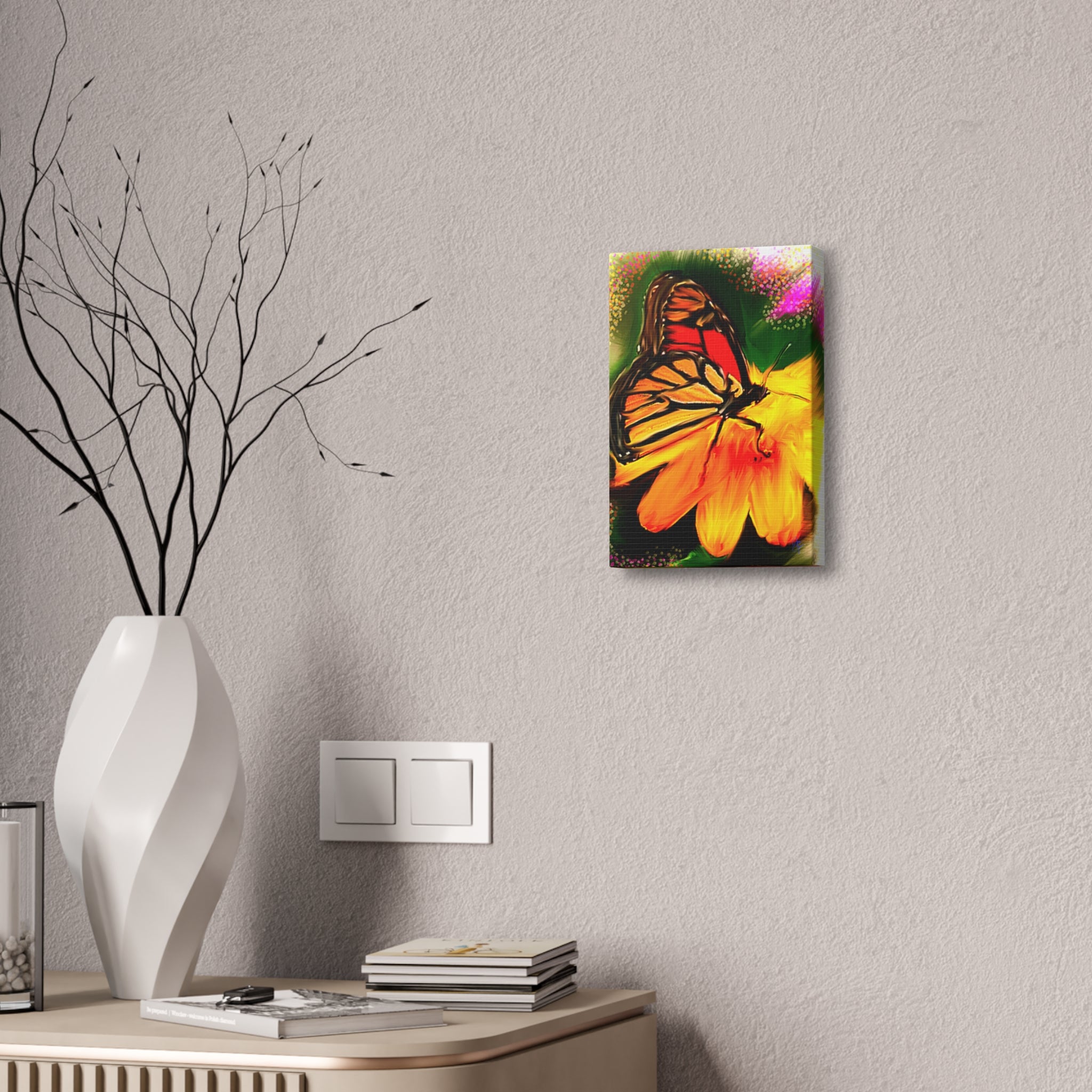 Butterfly Garden Canvas Stretched Art – Vibrant Monarch Wall Decor (1.5" Depth)
